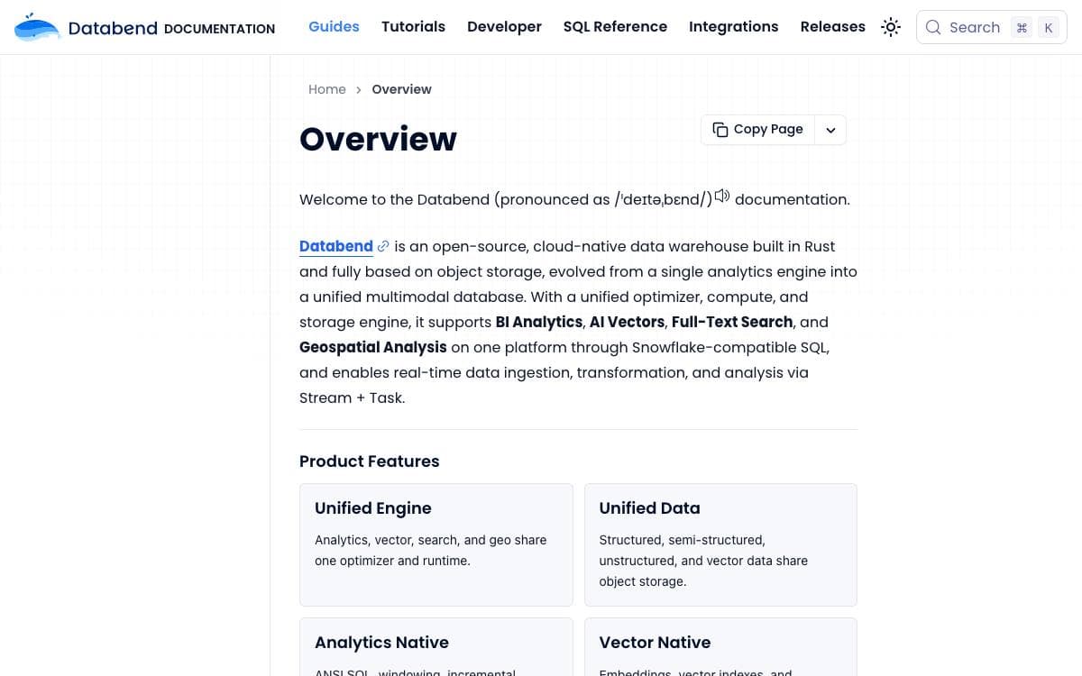 Screenshot of Databend website