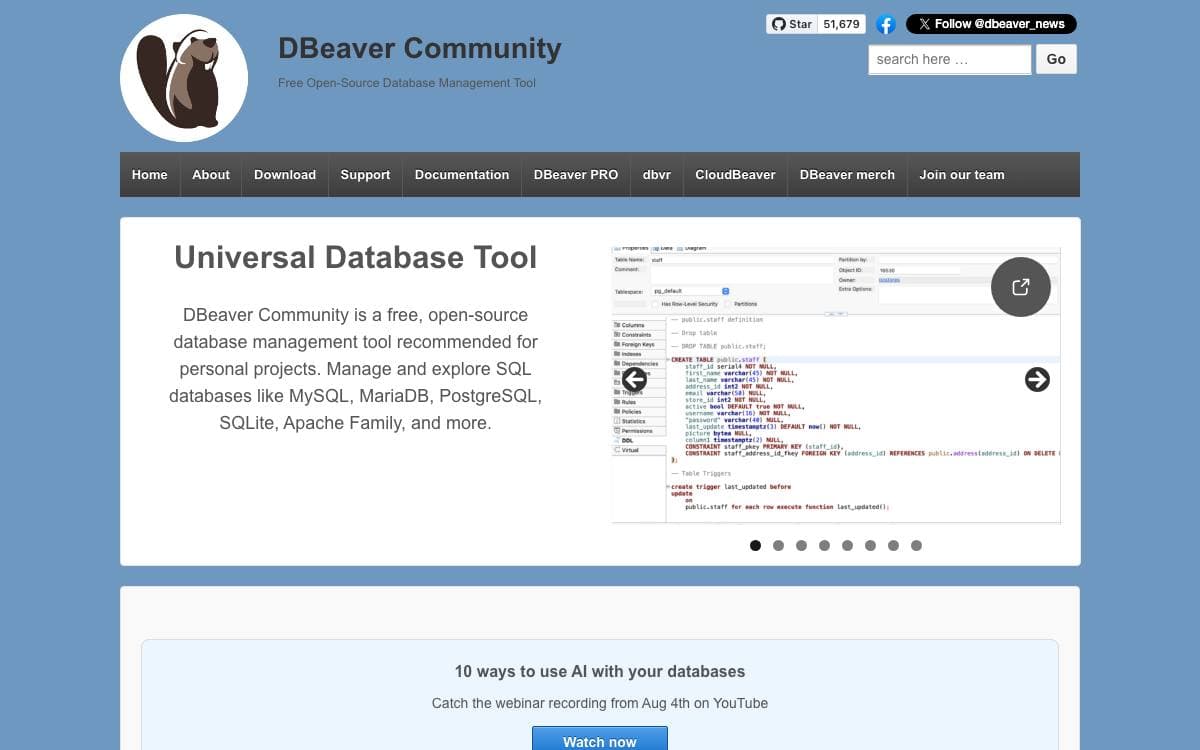 Screenshot of DBeaver website
