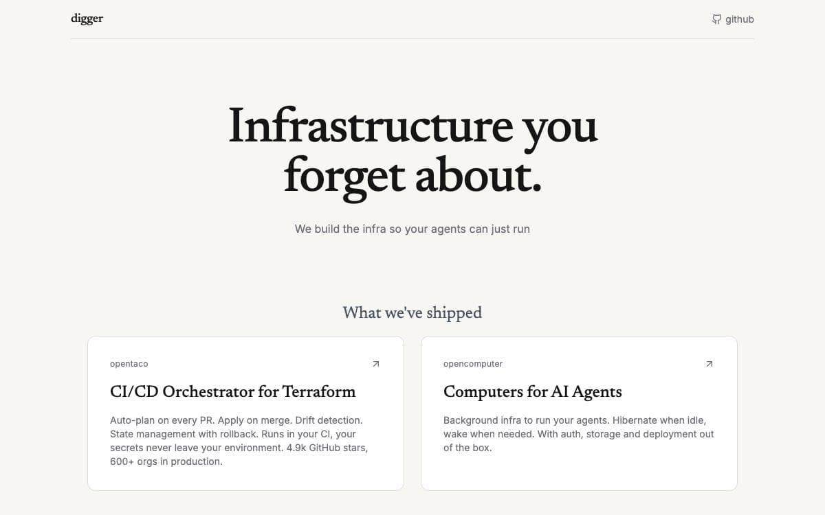 Screenshot of Digger website