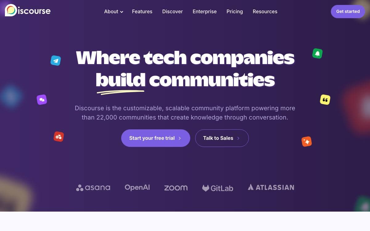 Screenshot of Discourse website