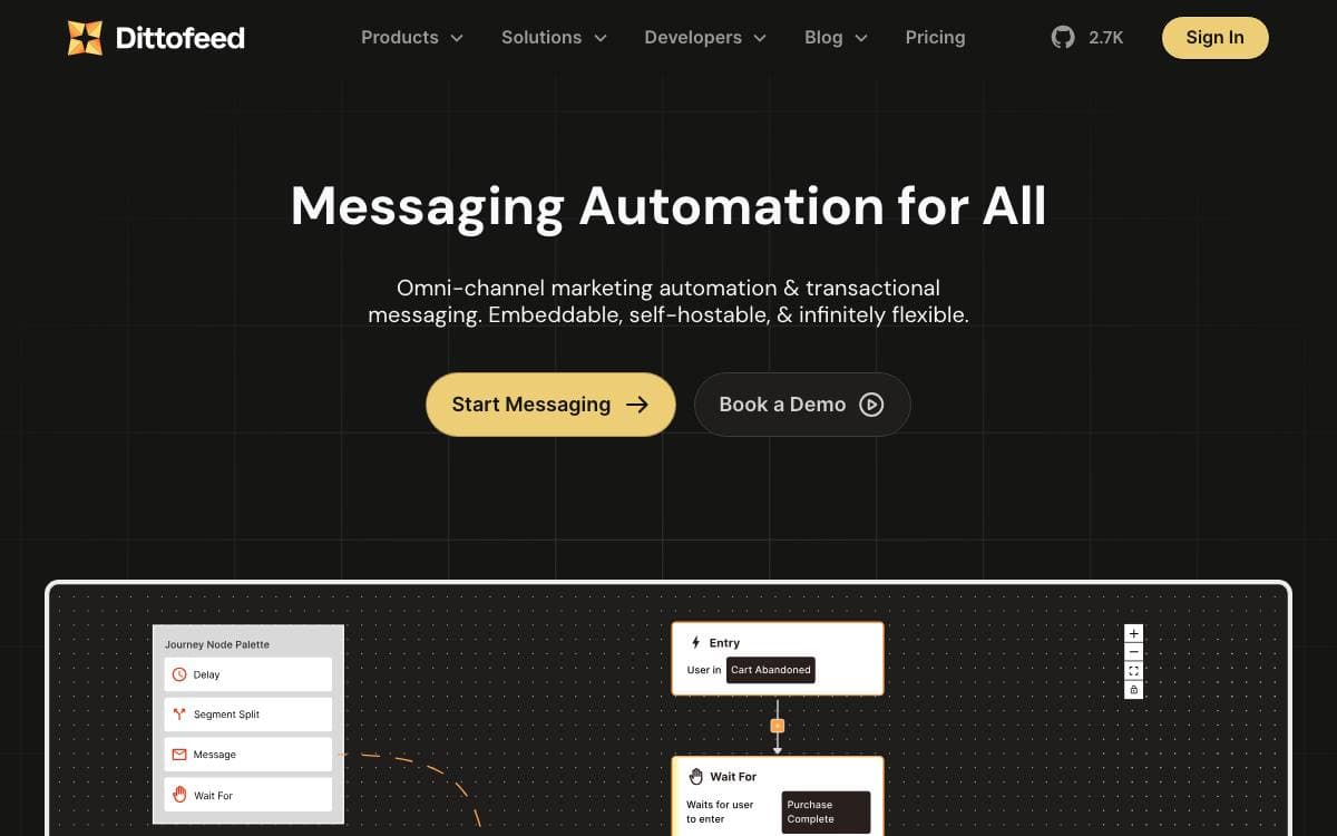 Screenshot of Dittofeed website