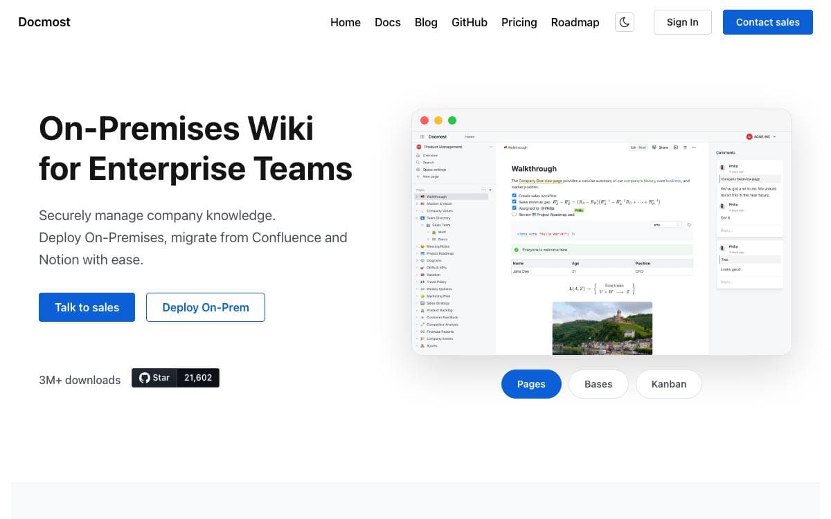 Screenshot of Docmost website