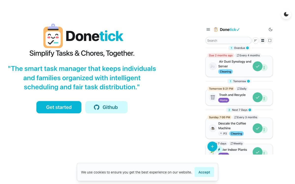 Screenshot of Donetick website