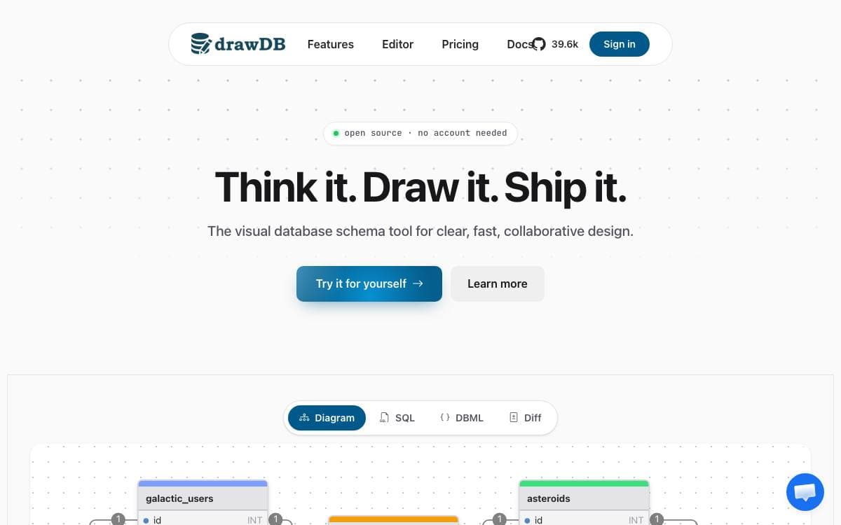 Screenshot of drawDB website