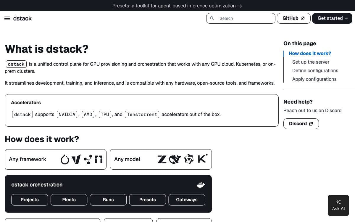 Screenshot of dstack website