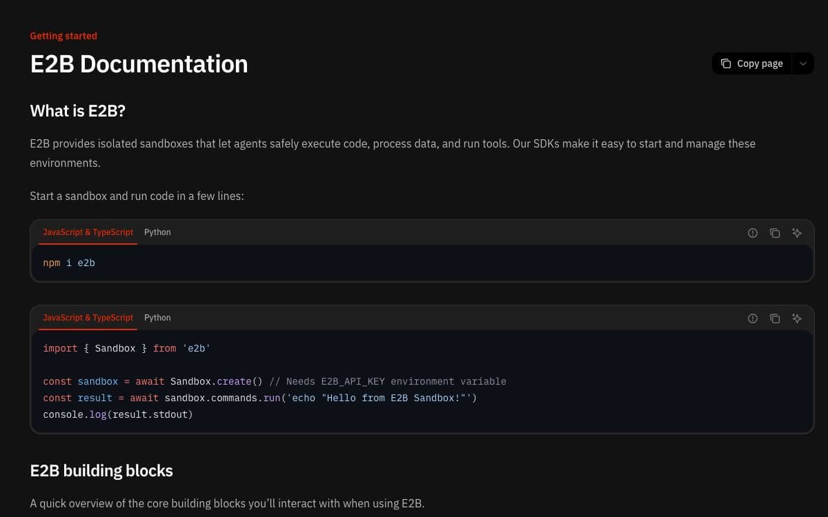 Screenshot of E2B website