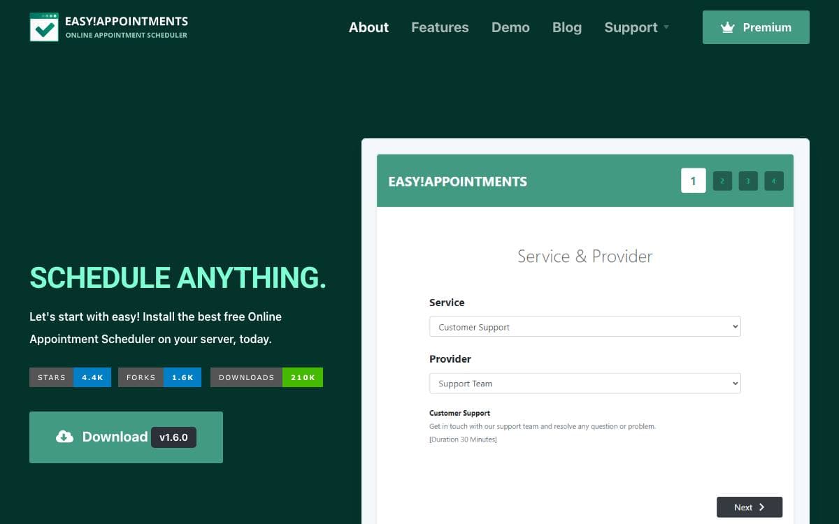Screenshot of Easy!Appointments website