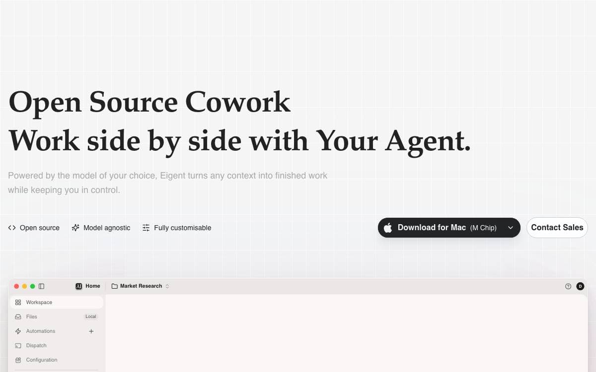 Screenshot of Eigent website