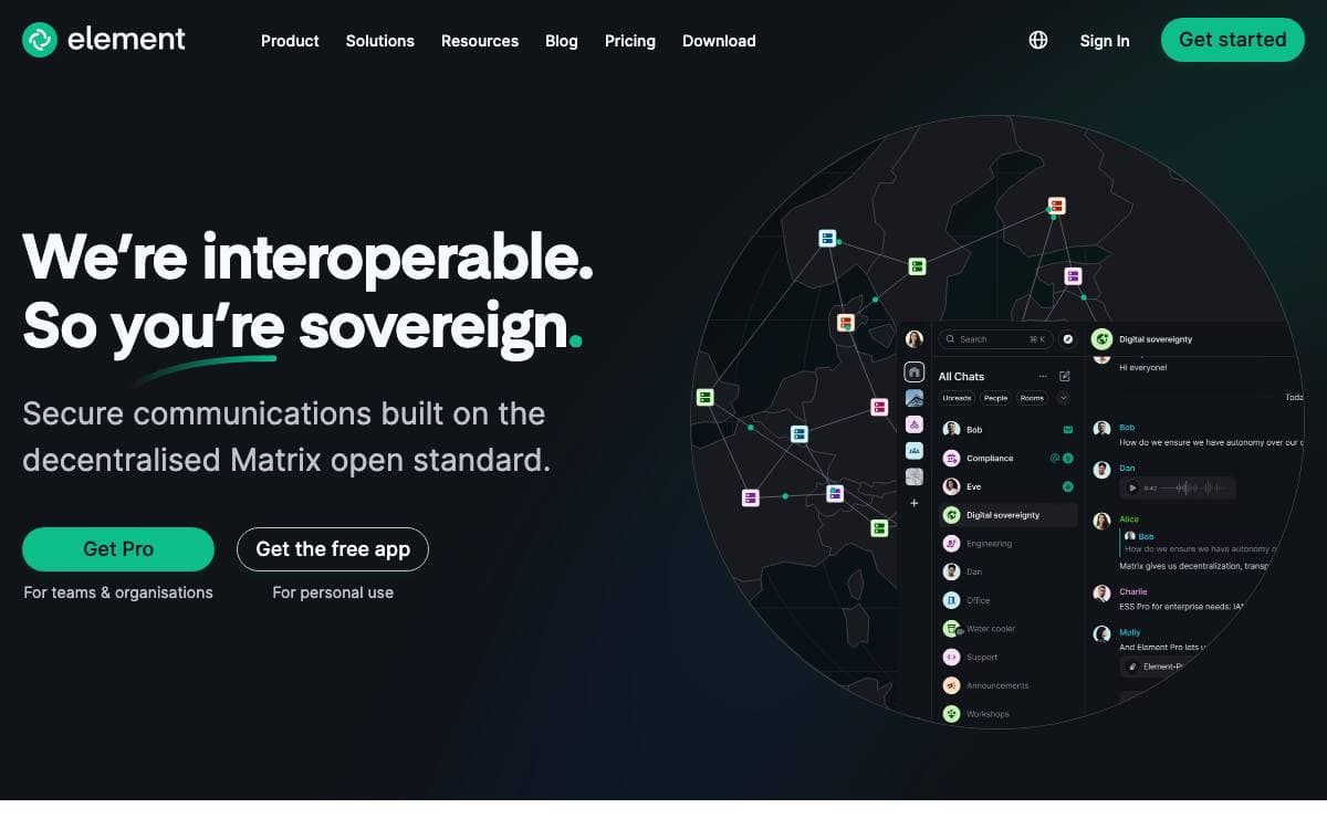 Screenshot of Element website