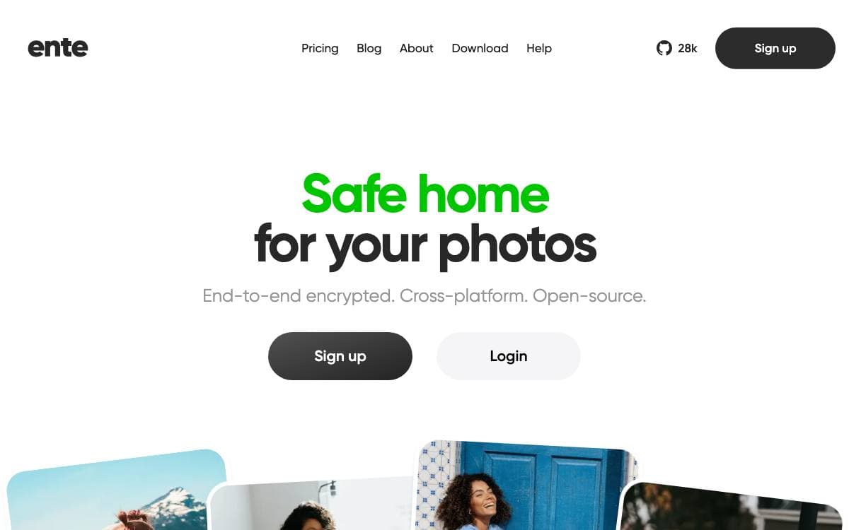 Screenshot of Ente website