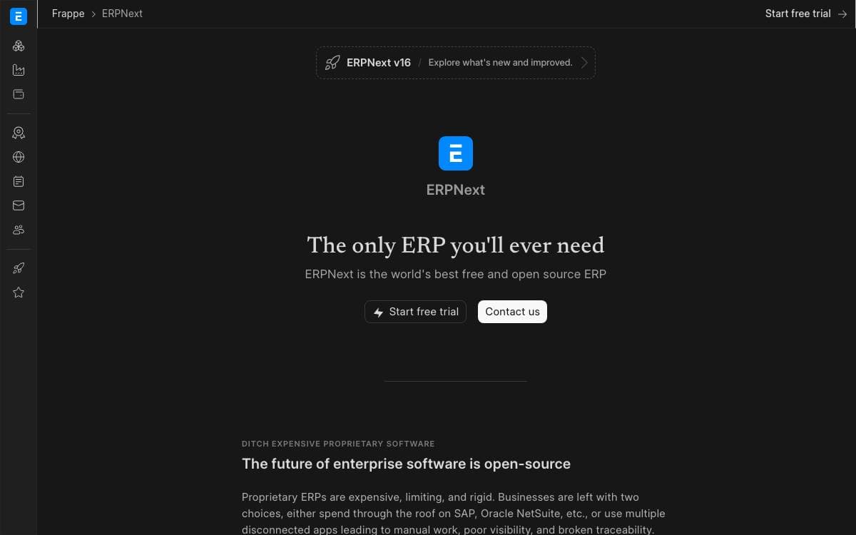 Screenshot of ERPNext website
