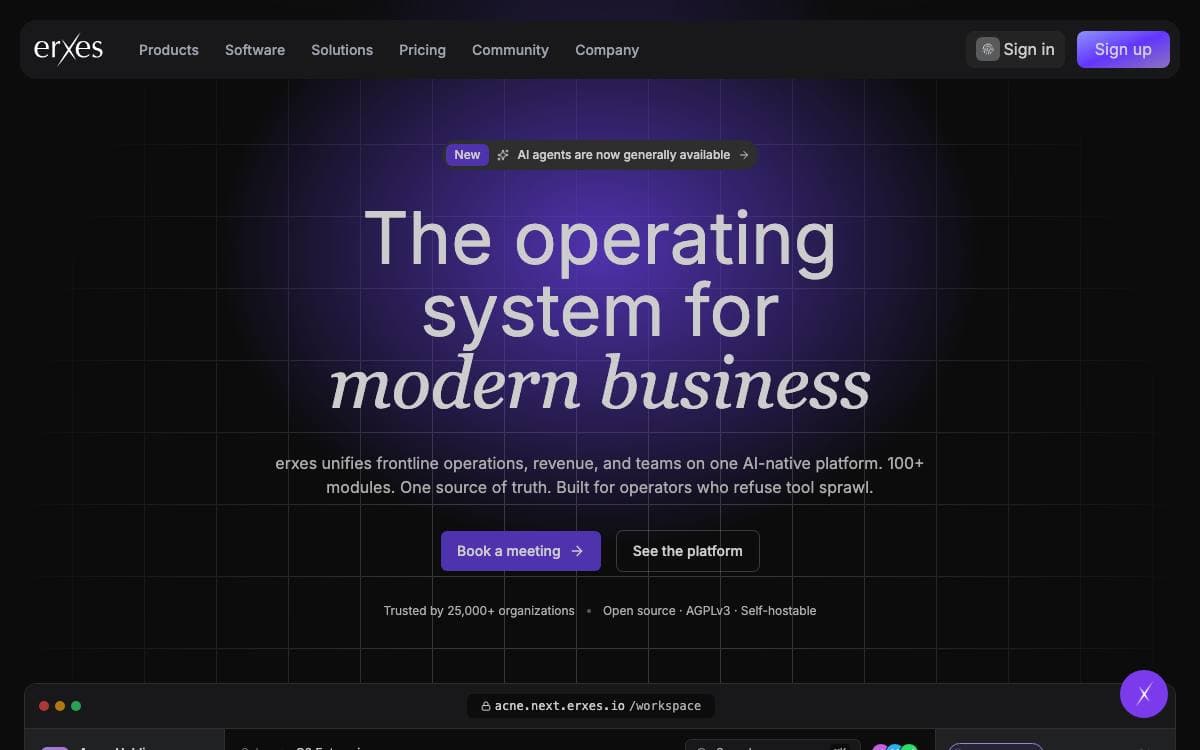 Screenshot of Erxes website