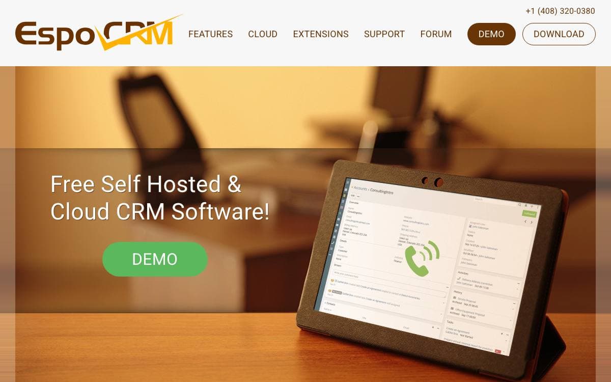 Screenshot of EspoCRM website
