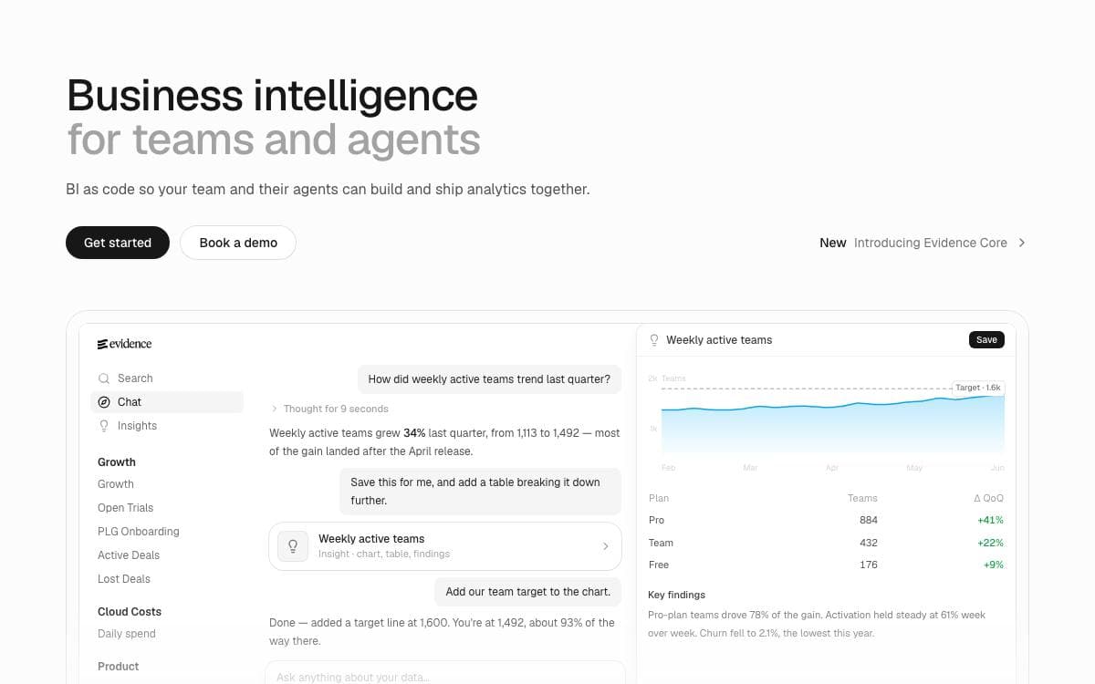 Screenshot of Evidence website
