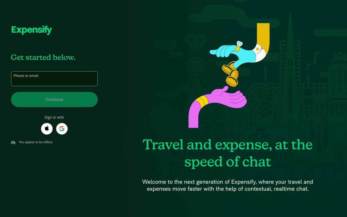 Screenshot of Expensify website