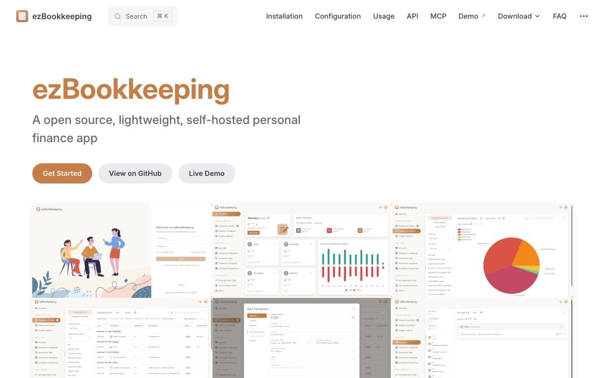Screenshot of ezBookkeeping website