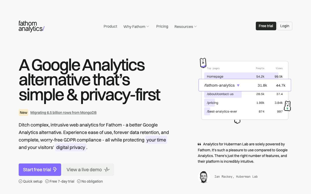 Screenshot of Fathom Lite website