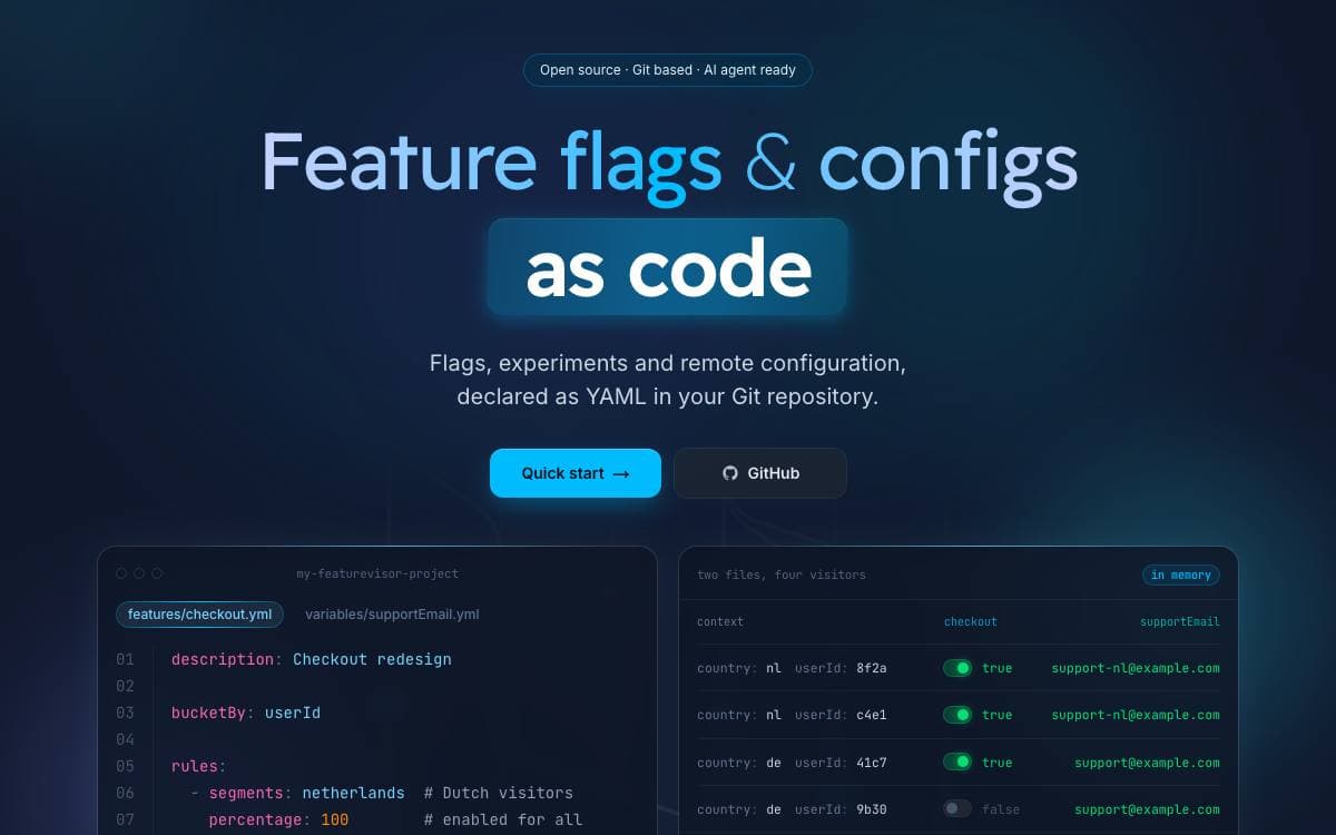 Screenshot of Featurevisor website