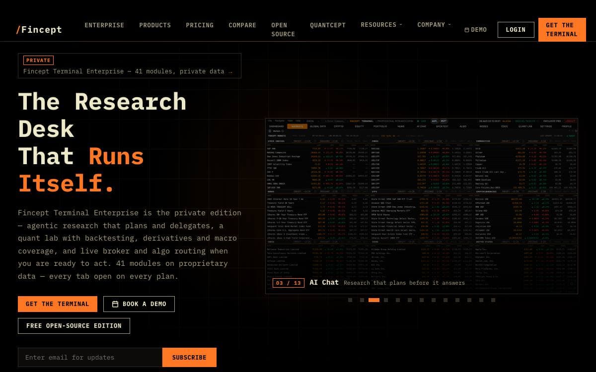 Screenshot of Fincept Terminal website