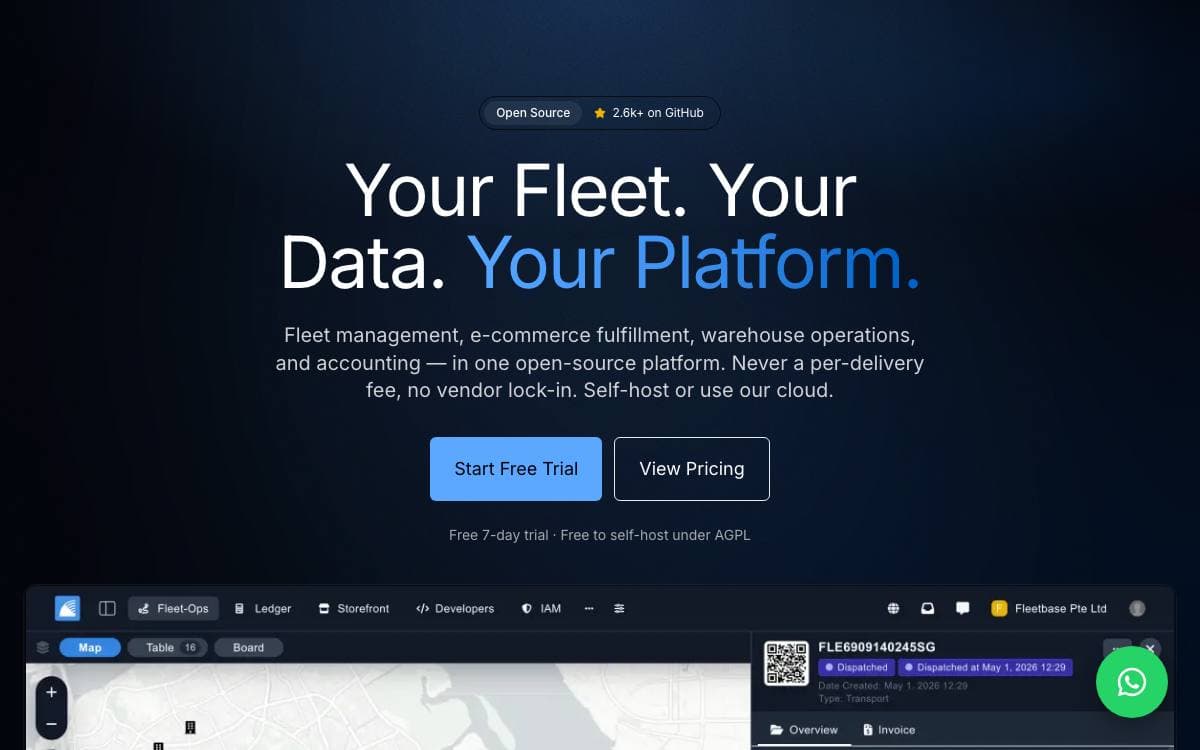 Screenshot of FleetBase website