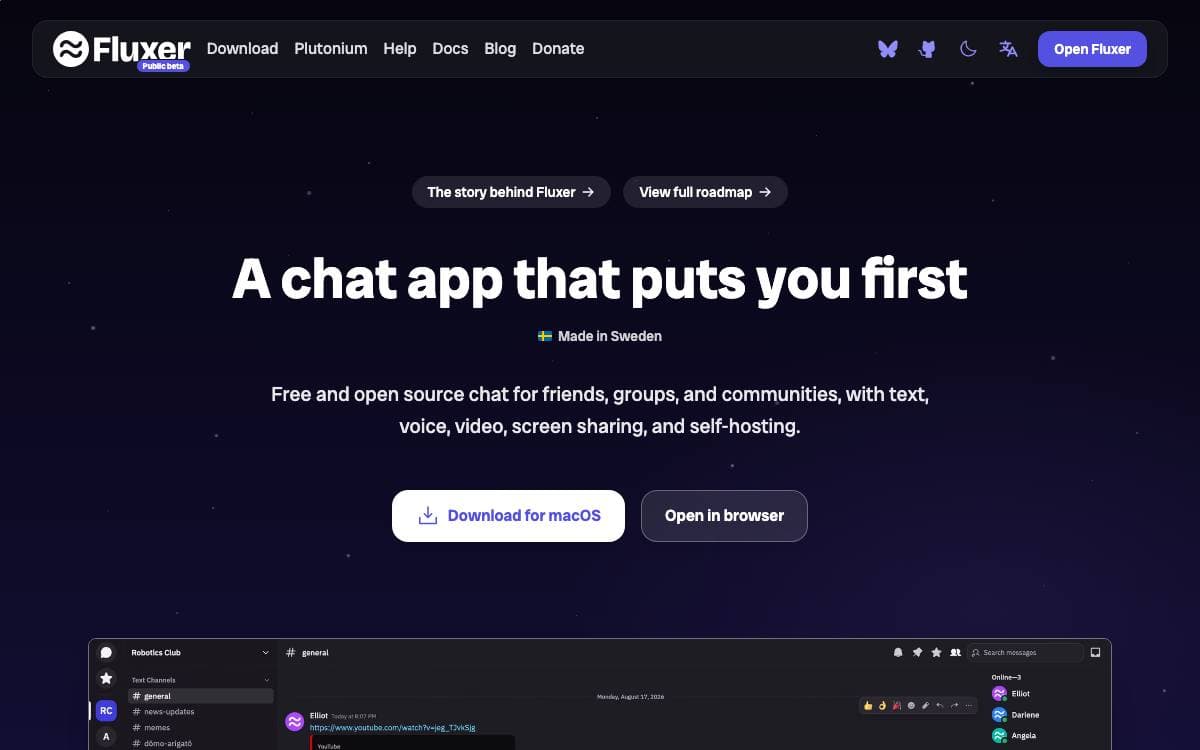 Screenshot of Fluxer website