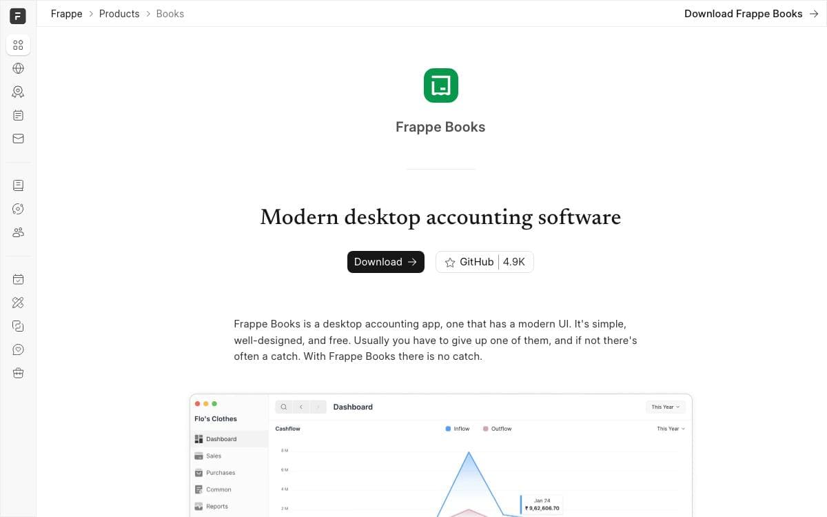 Screenshot of Frappe Books website