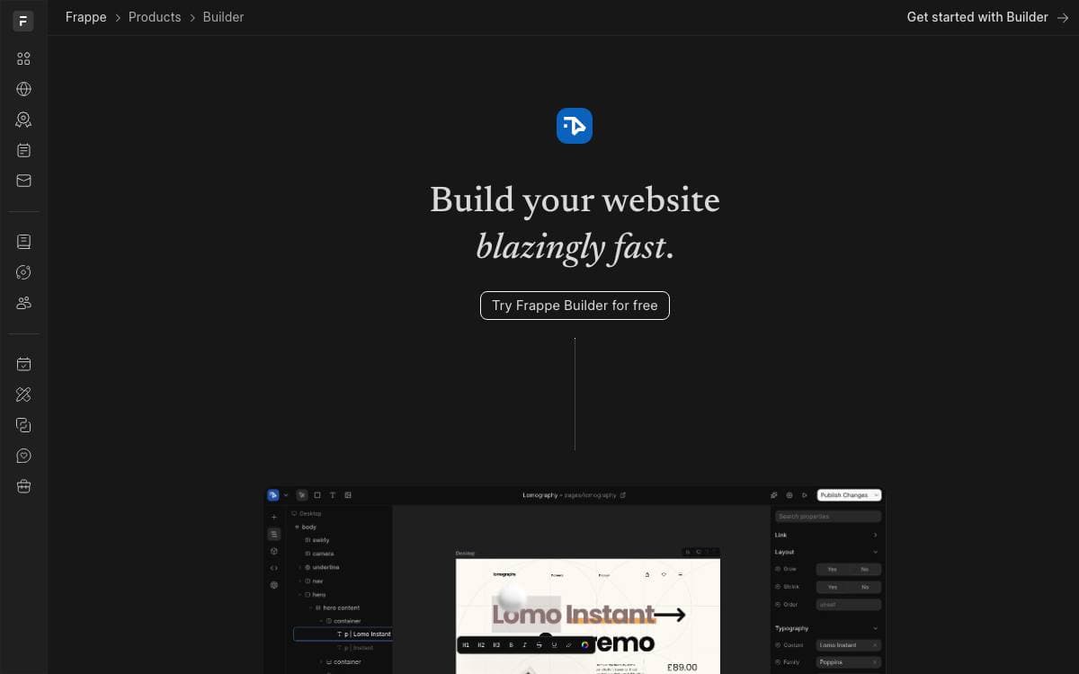 Screenshot of Frappe Builder website