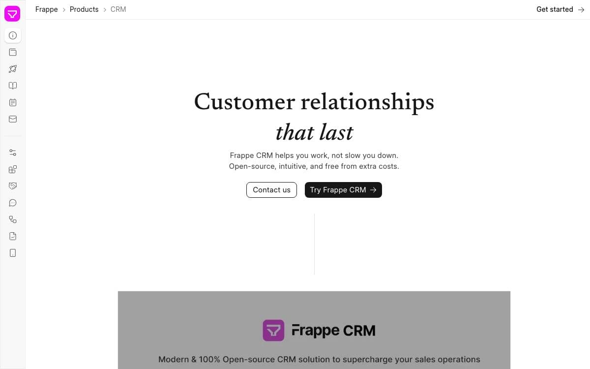 Screenshot of Frappe CRM website