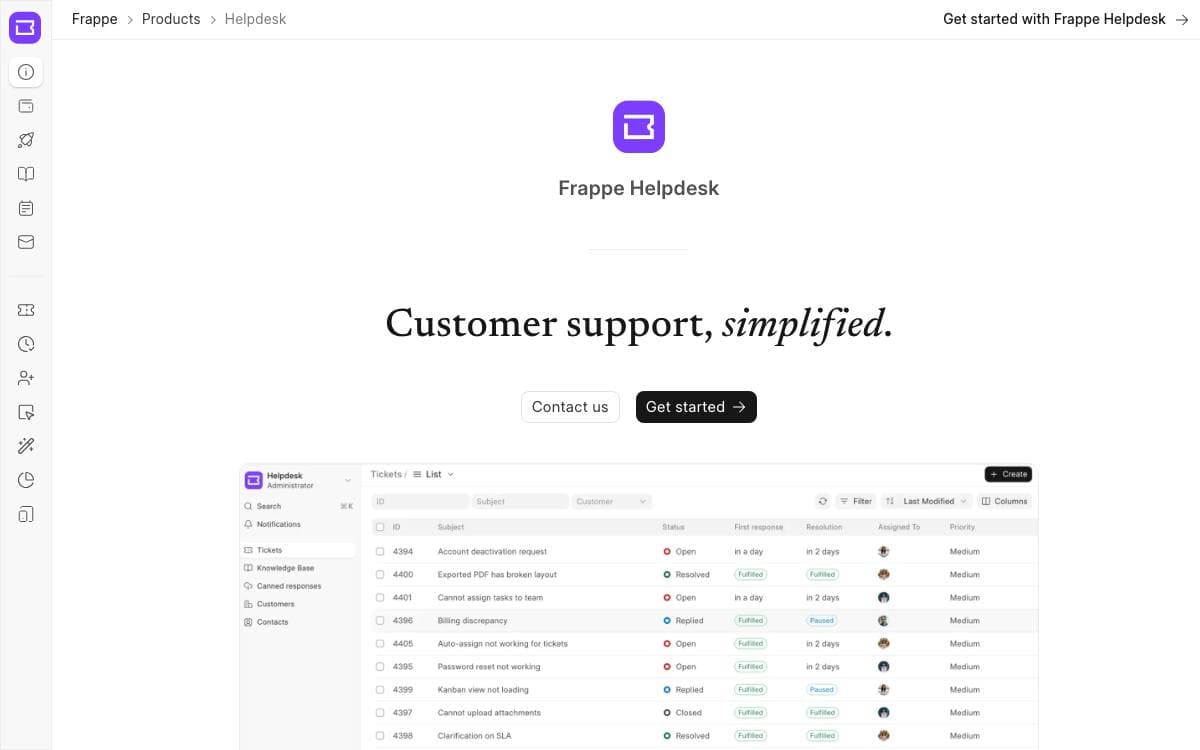 Screenshot of Frappe Helpdesk website