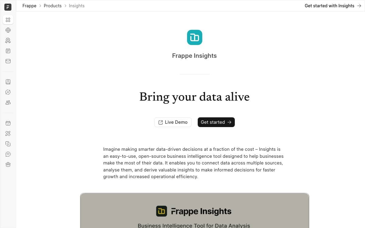 Screenshot of Frappe Insights website