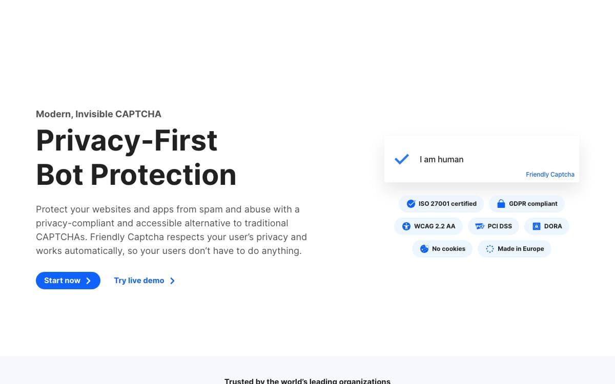 Screenshot of Friendly Captcha website