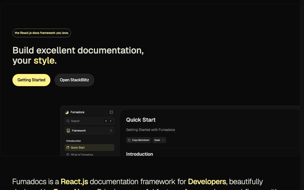 Screenshot of Fumadocs website