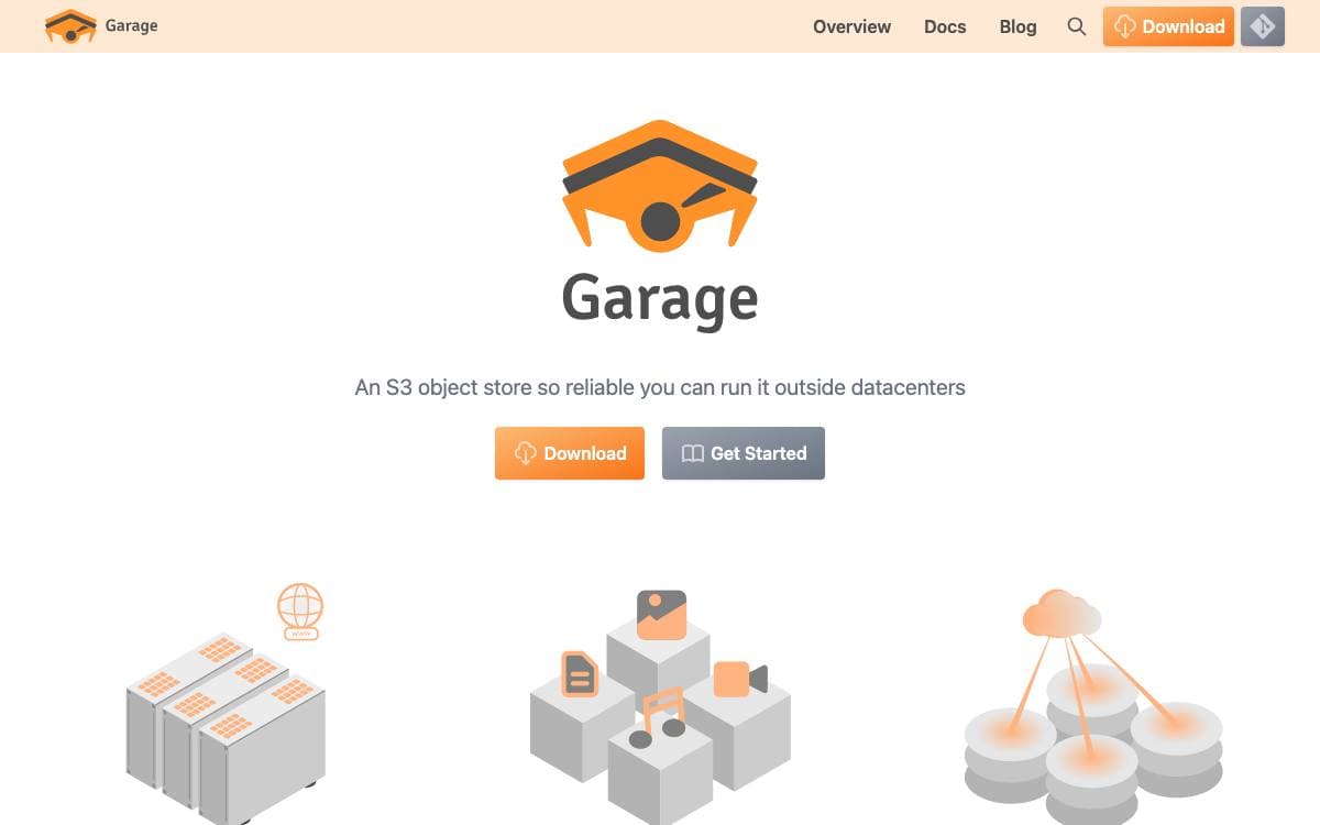 Screenshot of Garage website