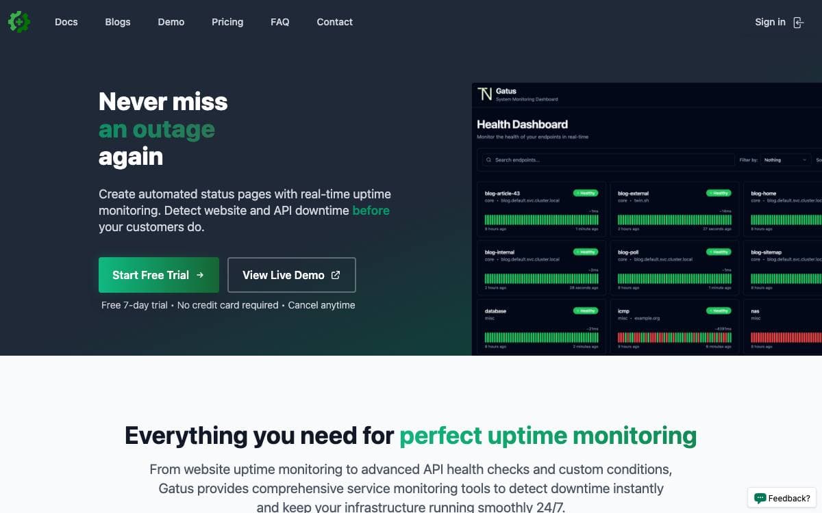 Screenshot of Gatus website