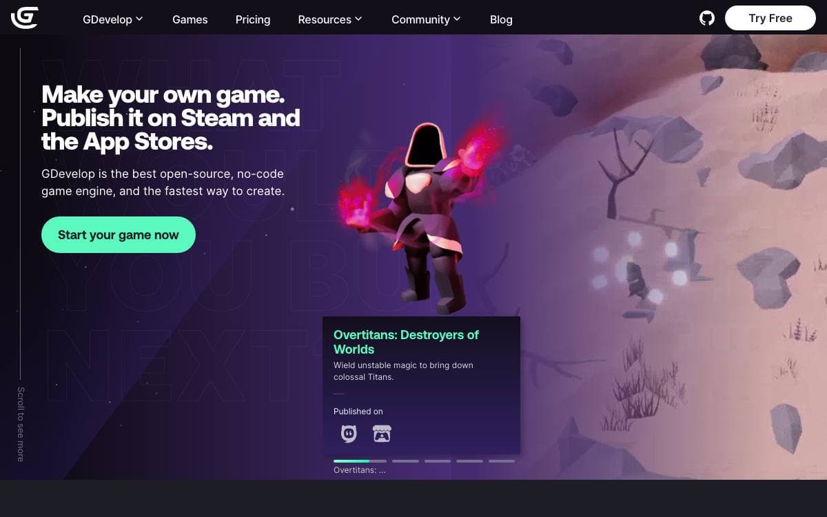 Screenshot of GDevelop website