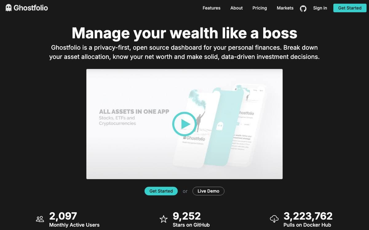 Screenshot of Ghostfolio website