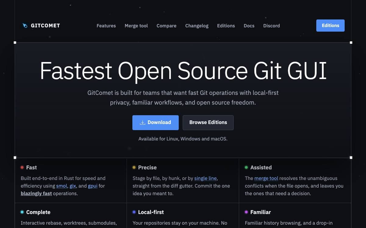 Screenshot of GitComet website