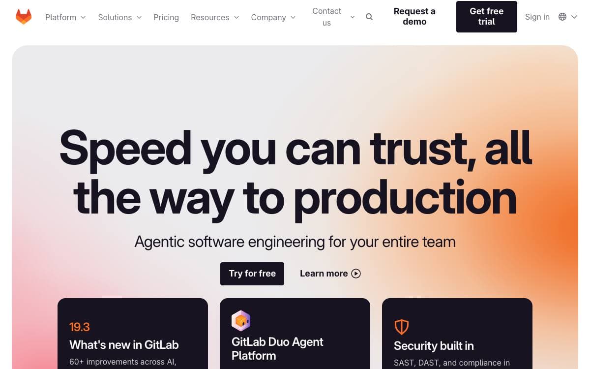 Screenshot of GitLab website