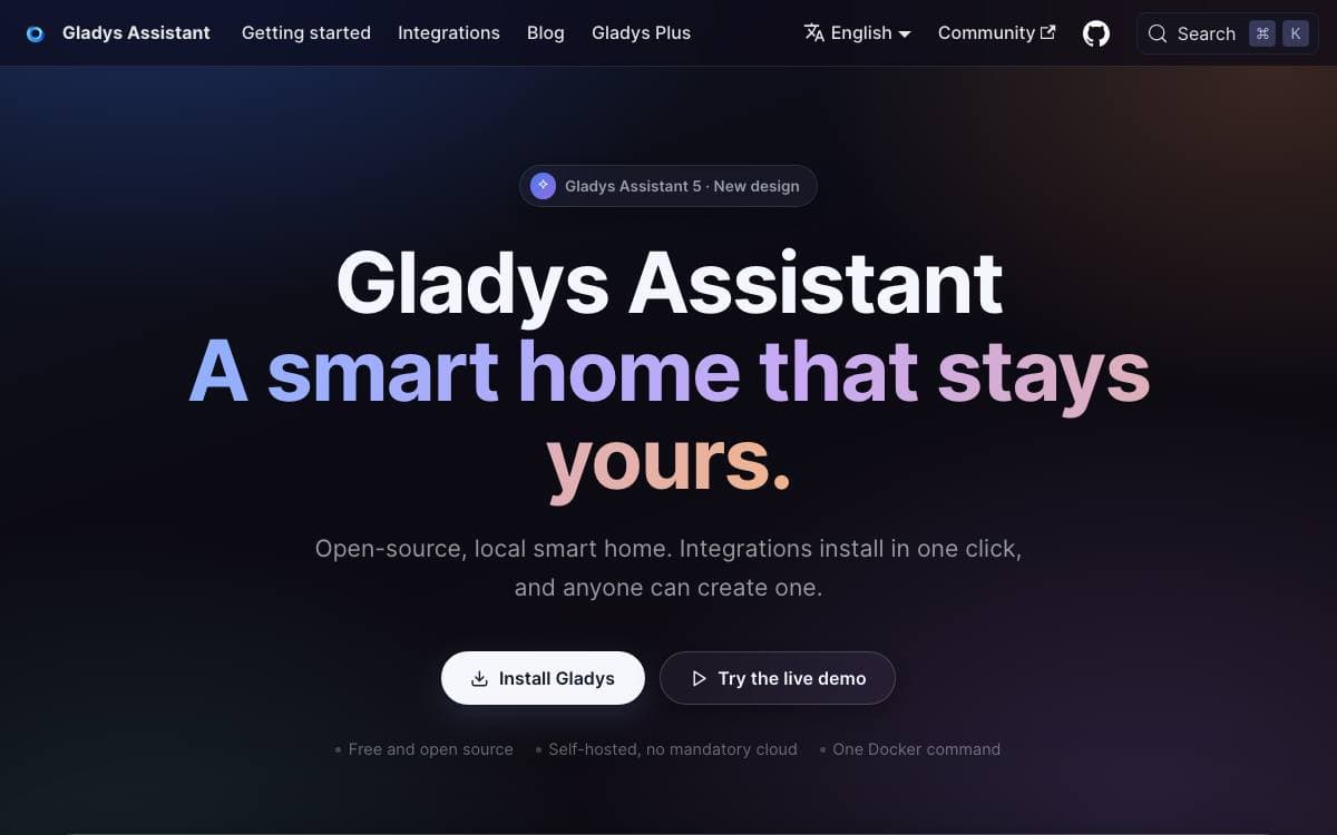 Screenshot of Gladys Assistant website
