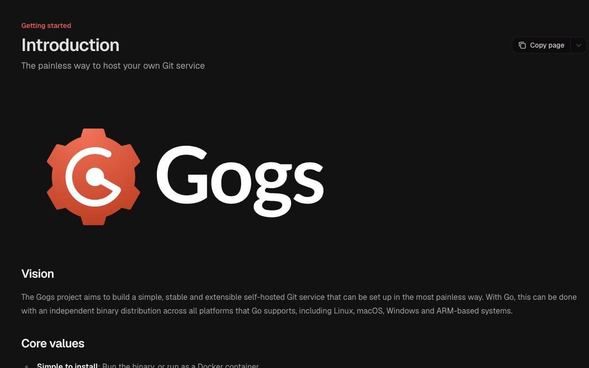 Screenshot of Gogs website