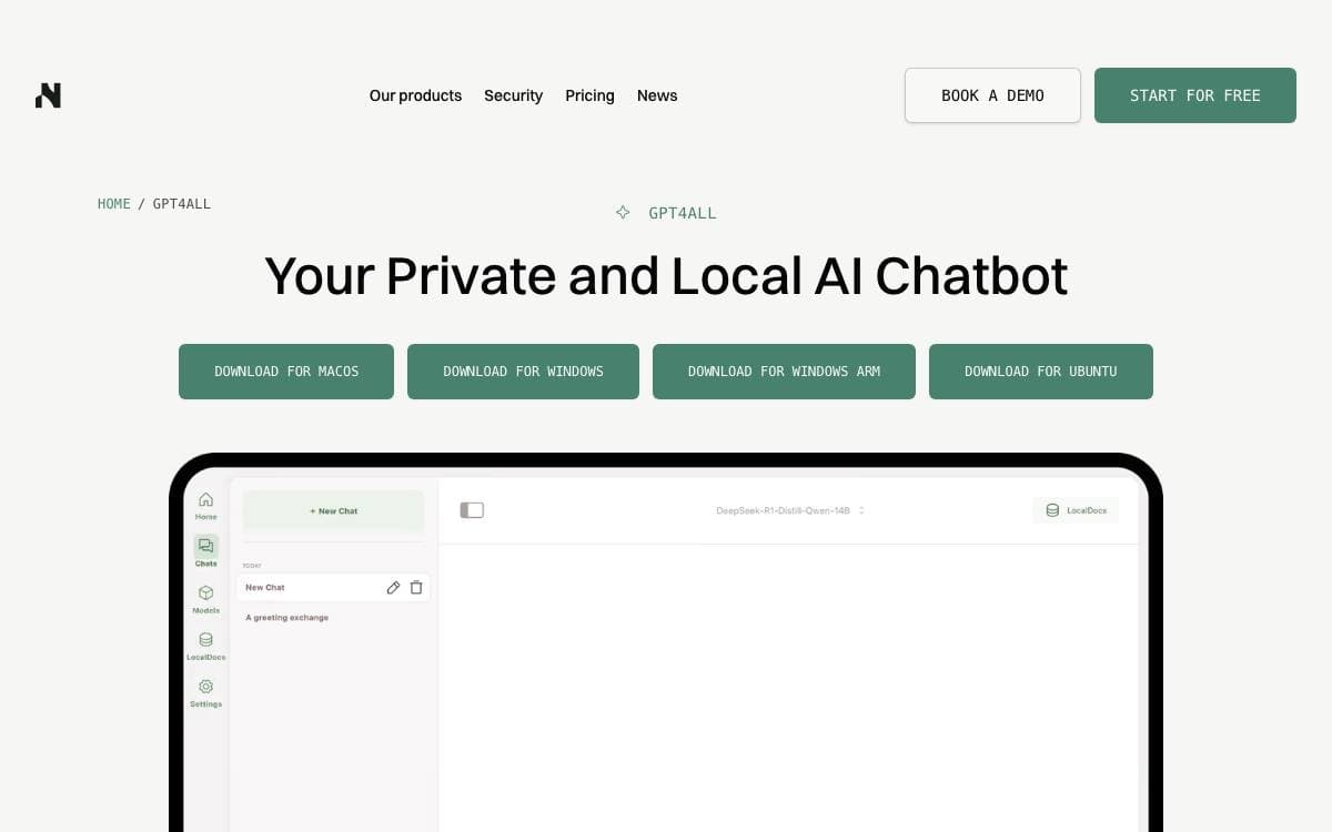 Screenshot of GPT4All website