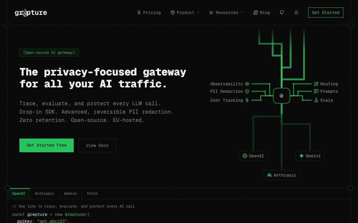 Screenshot of Grepture website