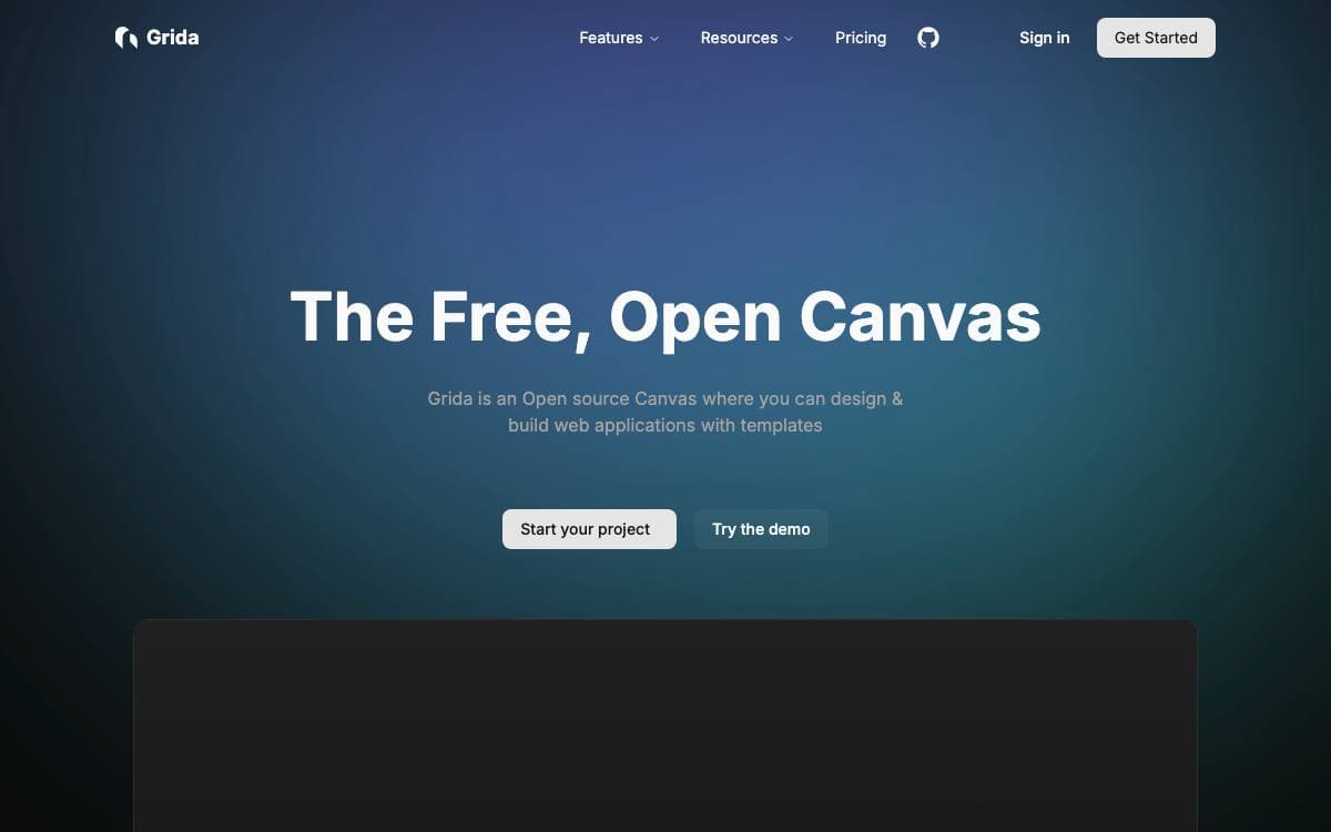 Screenshot of Grida website