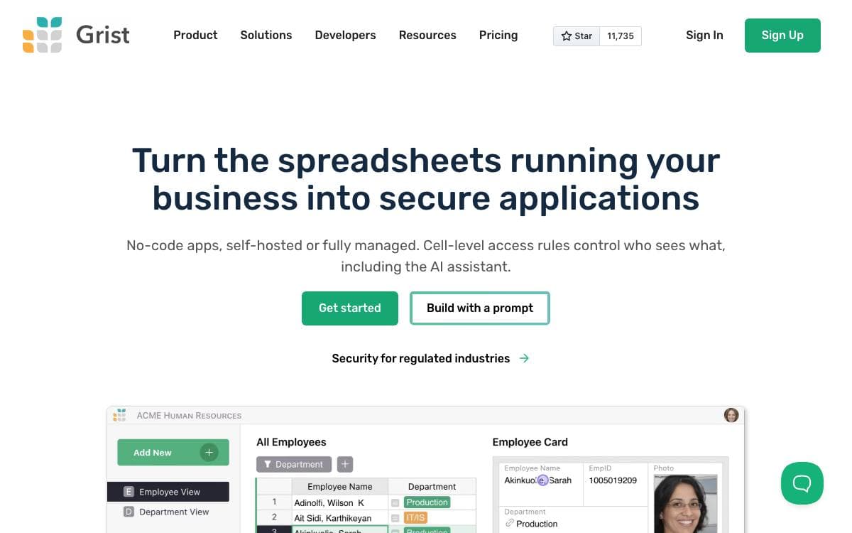 Screenshot of Grist website