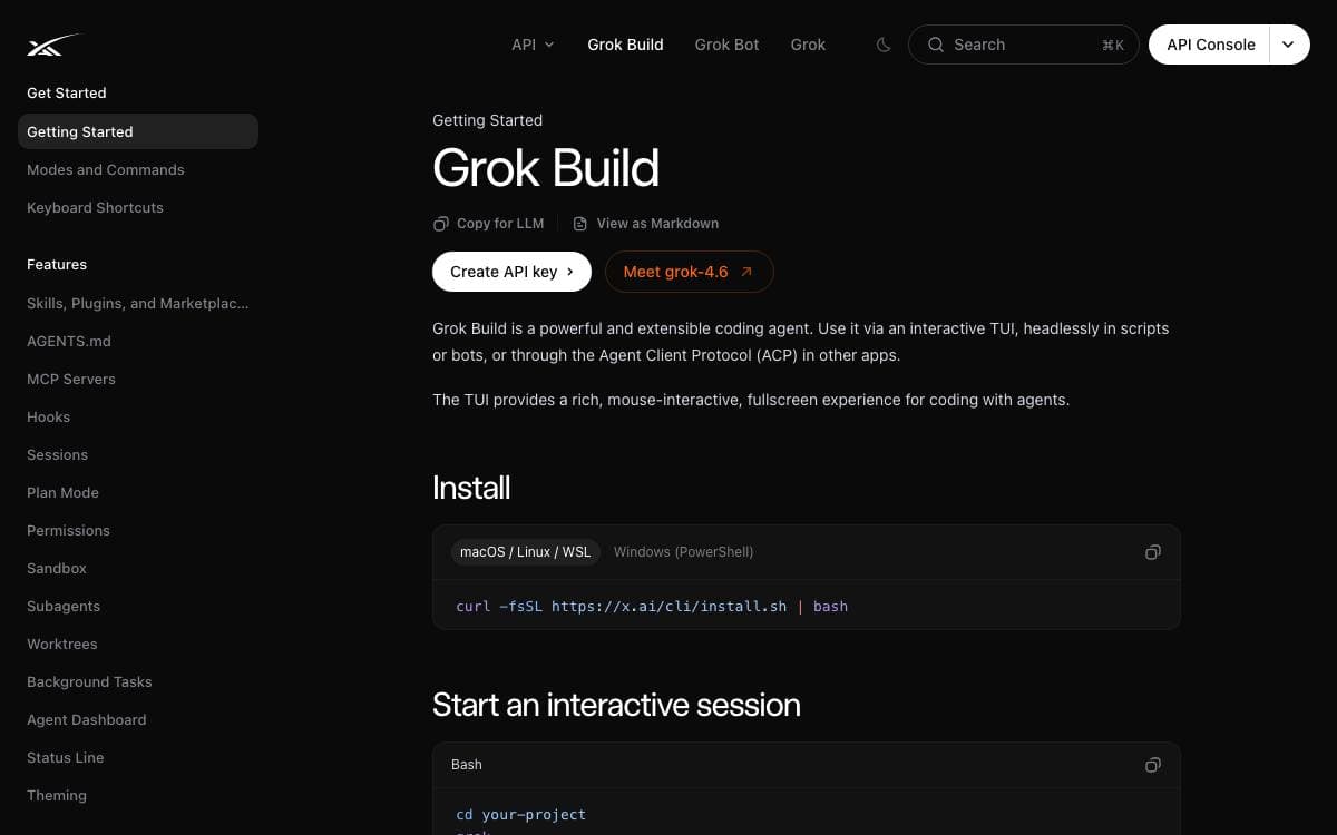 Screenshot of Grok Build website