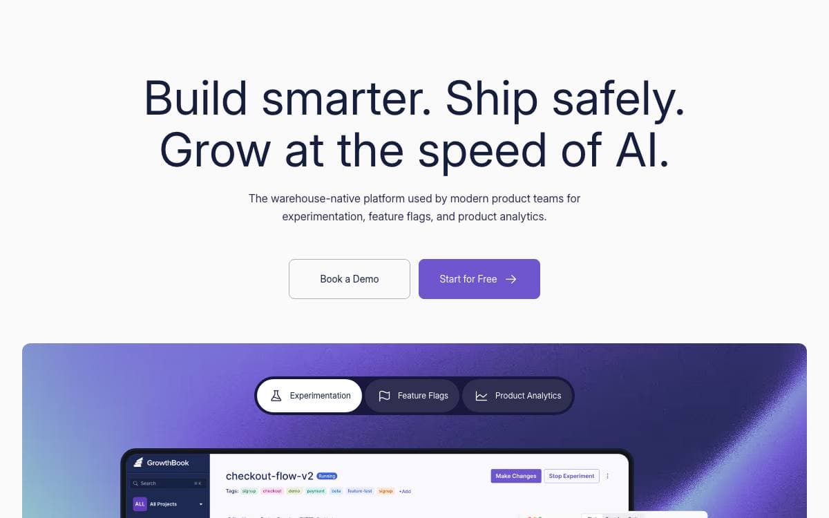 Screenshot of GrowthBook website