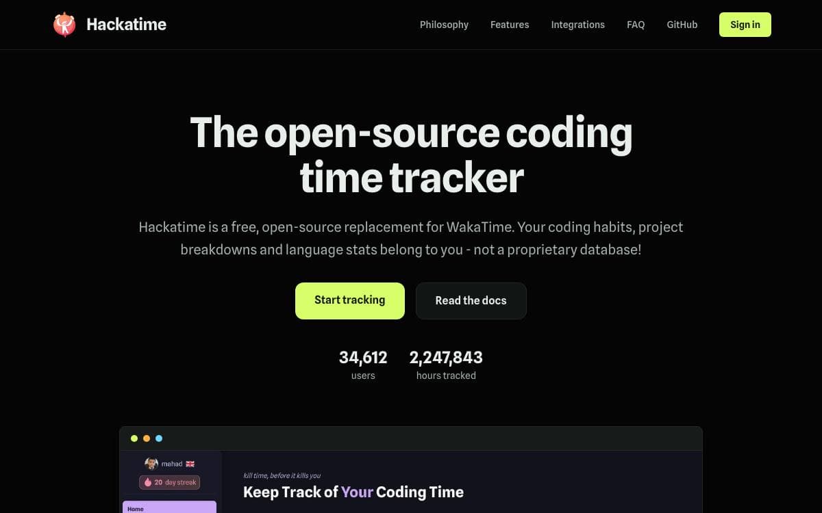 Screenshot of Hackatime website