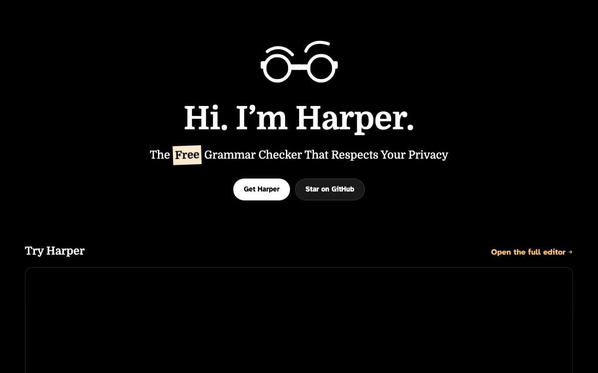 Screenshot of Harper website
