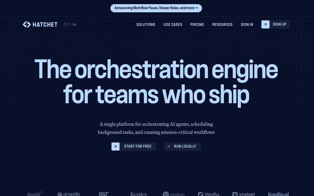 Screenshot of Hatchet website