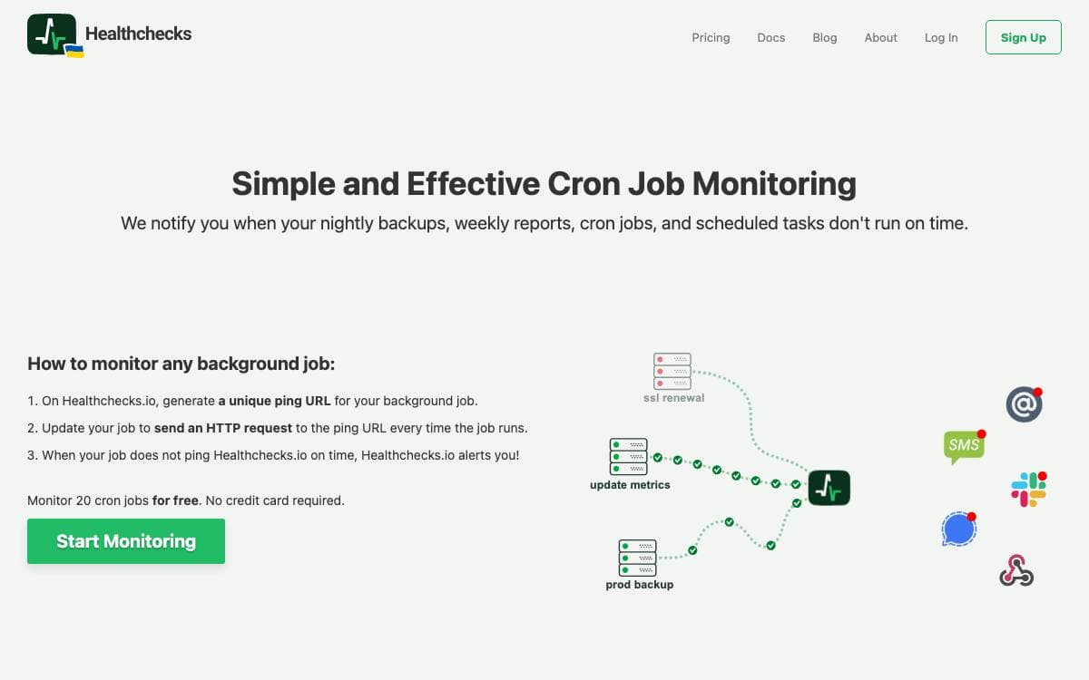 Screenshot of Healthchecks website
